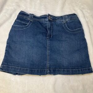 Gloria Vanderbilt Womens Blue Denim Mini Skirt Size 10 Dark Wash Y2K Pleated Hem